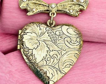 1928 Jewelry Co. heart locket brooch, 1980s gold heart brooch, 1928 Jewelry Co vintage jewelry, 1980s vintage jewelry for women