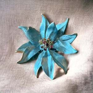Vintage blue flower brooch, 1960s large floral pin, vintage jewelry for women, unique jewelry gift for her, 1960s jewelry image 8