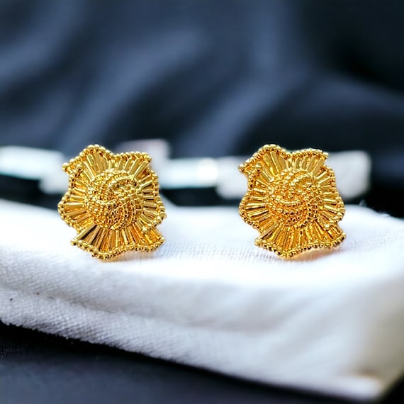 Vintage Chunky Gold Earrings, 1980s Pierced Earrings, 1980s