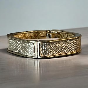 1970s Vintage Square Bracelet, Gold Tone with Silver Inlay