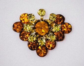 Coro 1960s gold brooch, mid century rhinestone pin, birthday gift for her, 1960s vintage jewelry, Coro vintage jewelry