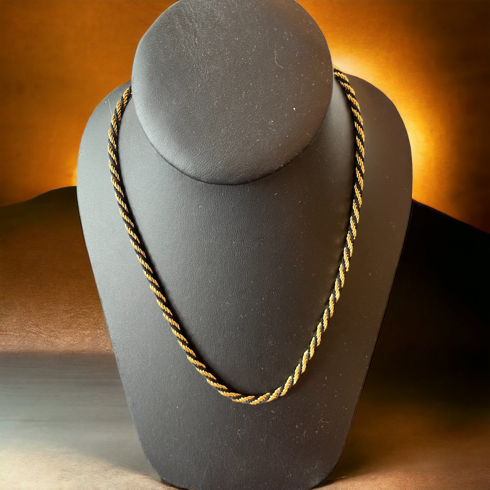 Vintage Trifari Gold and Black Necklace, 1980's Trifari