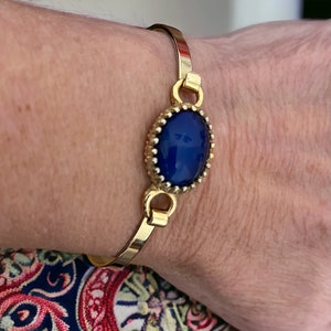 Vintage Avon gold bracelet, 1970’s blue cabochon bracelet, vintage Avon jewelry, 1970s vintage jewelry, birthday gift for her