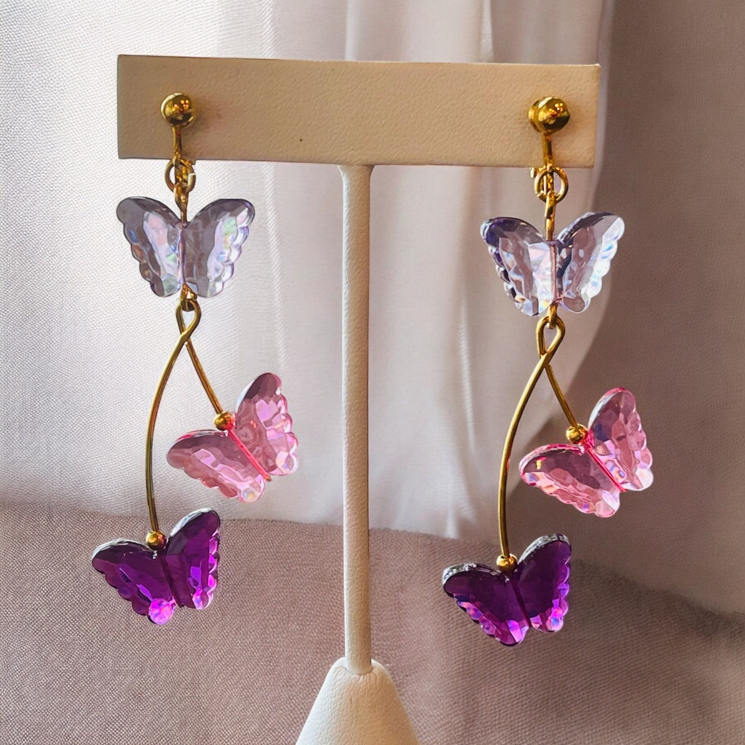 Purple Butterfly Earrings - Gothic Glass Cameo Drop Dangle Jewelry