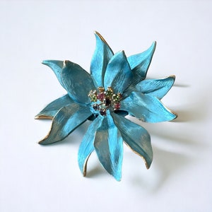 Vintage blue flower brooch, 1960s large floral pin, vintage jewelry for women, unique jewelry gift for her, 1960s jewelry image 7