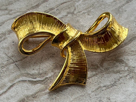 Vintage Laura Gayle brooch, 1990’s gold bow brooc… - image 3