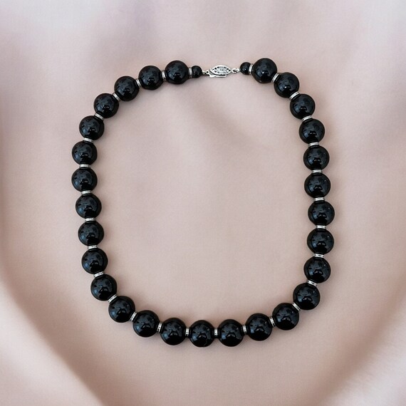☆関税込☆VINTAGE HOLLYWOOD★Black Stone Beads Necklace★ Black Stone Beaded Necklace - Etsy