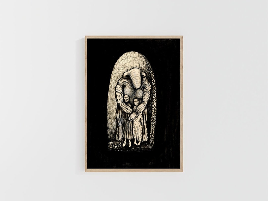 Horror Drawing.pdf Creepy Mother & Children Drawing: Gothic Horror Wall Art (printable PDF ...