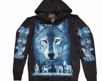 Wolf Jacke Rock Eagle Kapuzenjacke*Schwarz*Motiv: Wolf*Neu