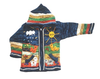 Kinderstrickjacke mit Kapuze/Zipfelmütze verschiedene Farben*Peru*Tiere