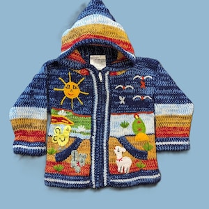 Children&#39;s cardigan with hood/pointed cap various colors*Peru*Animals