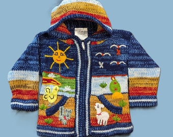 Kinderstrickjacke mit Kapuze/Zipfelmütze verschiedene Farben*Peru*Tiere