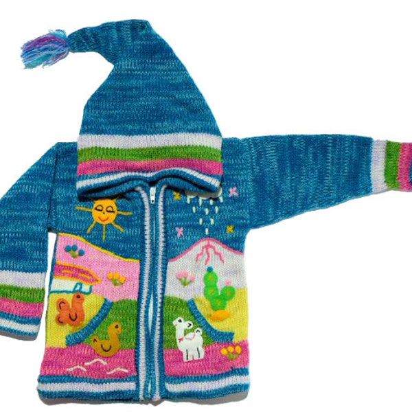 Kinderjacke mit Kapuze/Zipfelmütze verschiedene Farben*Peru*Tiere