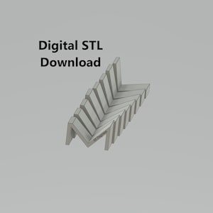 May include: A 3D printed model of a geometric shape, resembling a series of connected triangles. The model is gray and has a smooth, matte finish. The text "Digital STL Download" is displayed above the model.