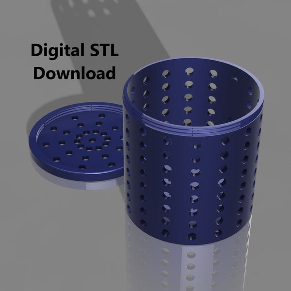 STL file for 3d printing for 3 inch Large and Tall Shower Steamer Basket with screw on lid and uses 2 large suction cups (for FDM Printers)