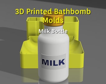 3D Printed 3 piece Milk Bottle Bath Bomb Mold, Milk Bottle Bathbomb Mold, Milk bathbomb mold