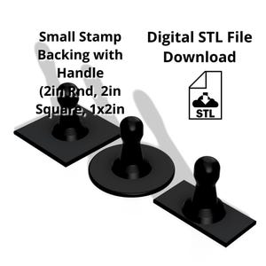 STL-Datei Kleine Seife Stempel Griff und Rückseite Set, Polymer Clay Stempel Griff STL, Papierstempel Griff, 5 cm rund, 5 cm quadratisch, 1 x 5,5 cm rechteckig.