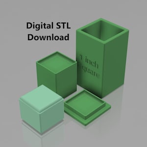 May include: A set of four green 1-inch square boxes. The boxes are made of plastic and have a smooth finish. The boxes are designed to be stacked on top of each other. Digital STL Download.
