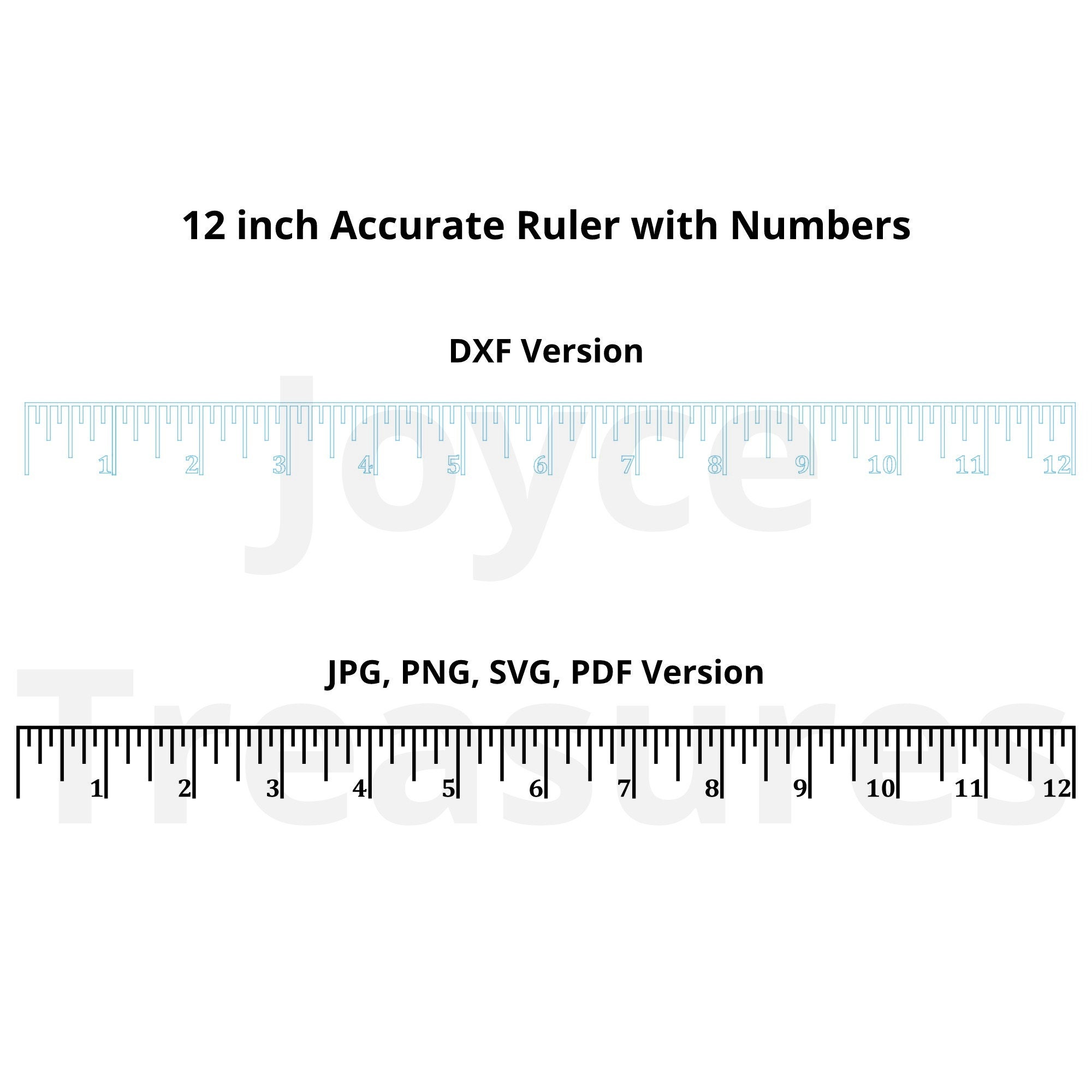 12 in Accurate Ruler With Numbers Lines Down DXF, Jpg, Png, SVG
