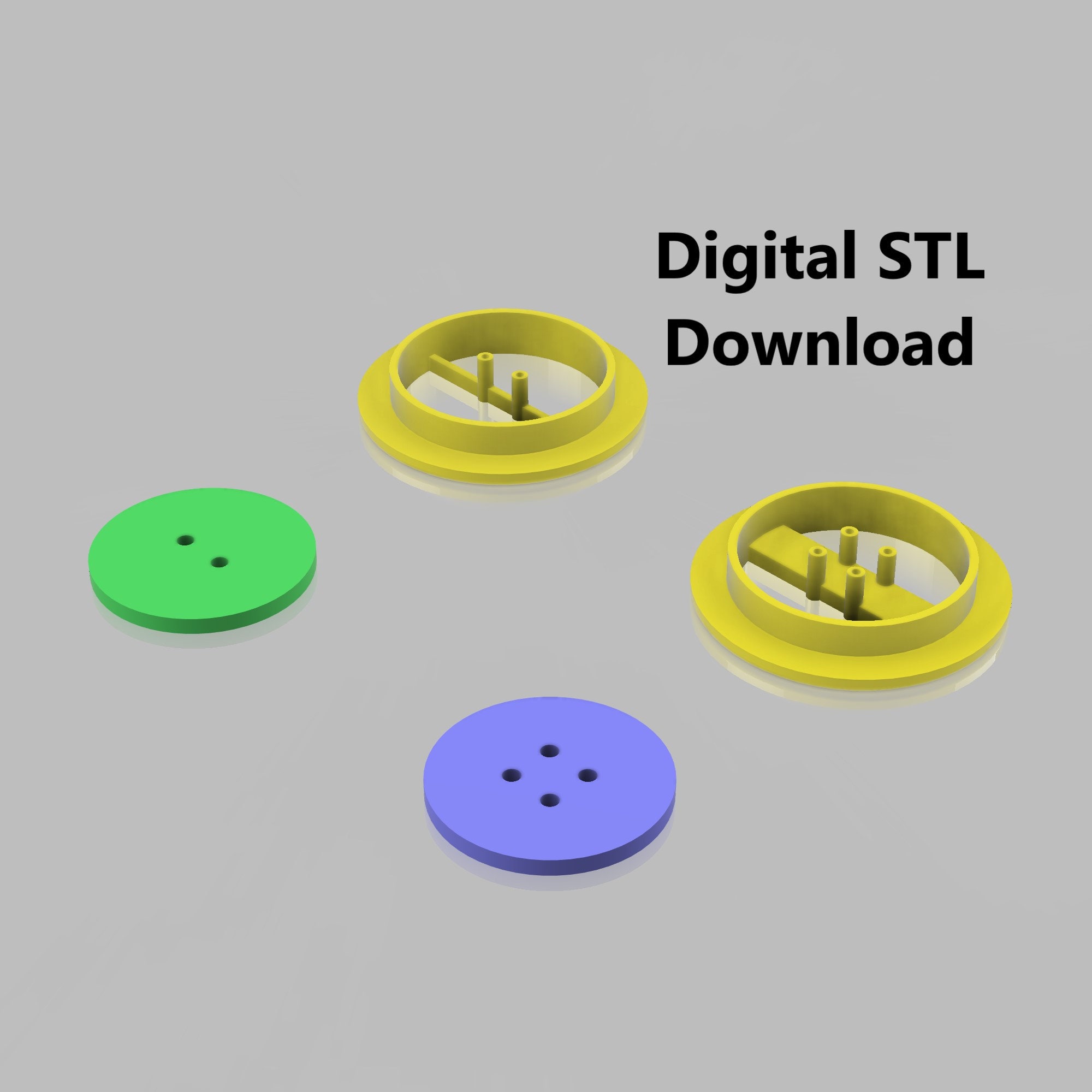 1in Button Polymer Clay Cutter STL File, 2-hole & 4-hole (digital ...