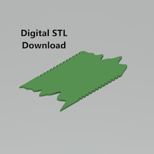 May include: A 3D model of a digital STL download. The model is a green, jagged, irregular shape with a textured surface.