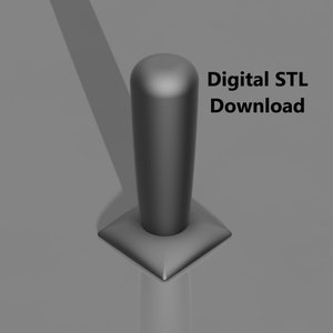 Puede incluir: Un modelo 3D de un objeto gris cilíndrico con una parte superior redondeada y una base cuadrada. El texto "Descarga STL digital" es visible en la imagen.