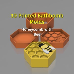 3D Printed Three Piece Honeycomb with Bee Bathbomb Mold, Honey bathbomb Mold, Honey and Bee Bathbomb Mold