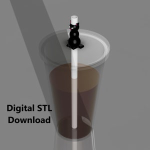 Straw Topper STL Cat Straw Topper, STL File for 3D Printer (Animal, Halloween, Fall, Seasonal) (Digital Download) FDM Printers