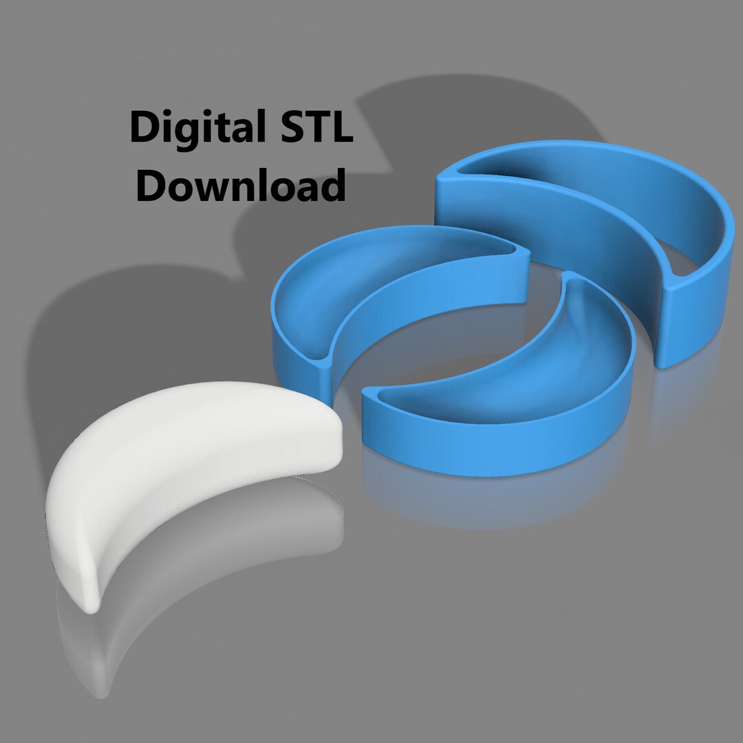 STL File for Bath Bomb 3 Inch 3D Crescent Moon Bath Bomb 3 Piece Mold