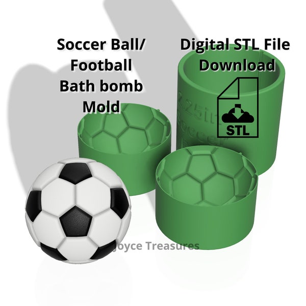 STL file for bath bomb mold, 2.25in Round Soccer Ball Bath Bomb Mold, Football Bath bomb mold with Slide in Grove Guideline for FDM Printers