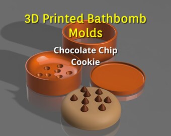 3D Printed 3 piece Chocolate Chip Cookie Bath Bomb Mold, Chocolate Chip Cookie Bathbomb Mold