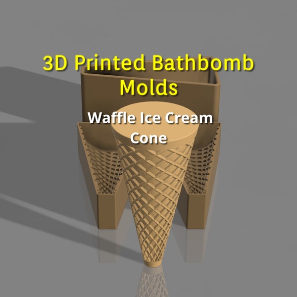 3D Printed 3 piece Waffle Ice Cream Cone Bathbomb Mold, Waffle Cone bath bomb Mold, Summer Bathbomb Mold, Ice Cream Bathbomb Mold