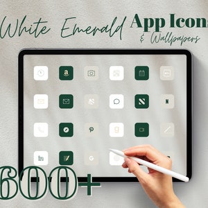 Aesthetic Emerald, White, and Taupe iPad and iPhone Icons + Wallpaper | iPad and iPhone App Icon Pack  | Compatible with iOS 14 & 15