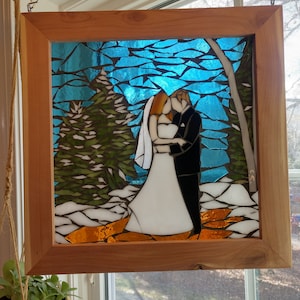 Made to Order Mosaic, Custom Wedding Mosaic, Window Hanging, Wedding Gift, Anniversary Gift