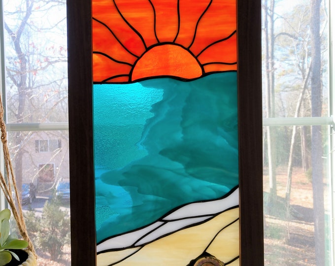 Stained Glass Beach With Shell, Window Hanging, Wall Hanging Etsy