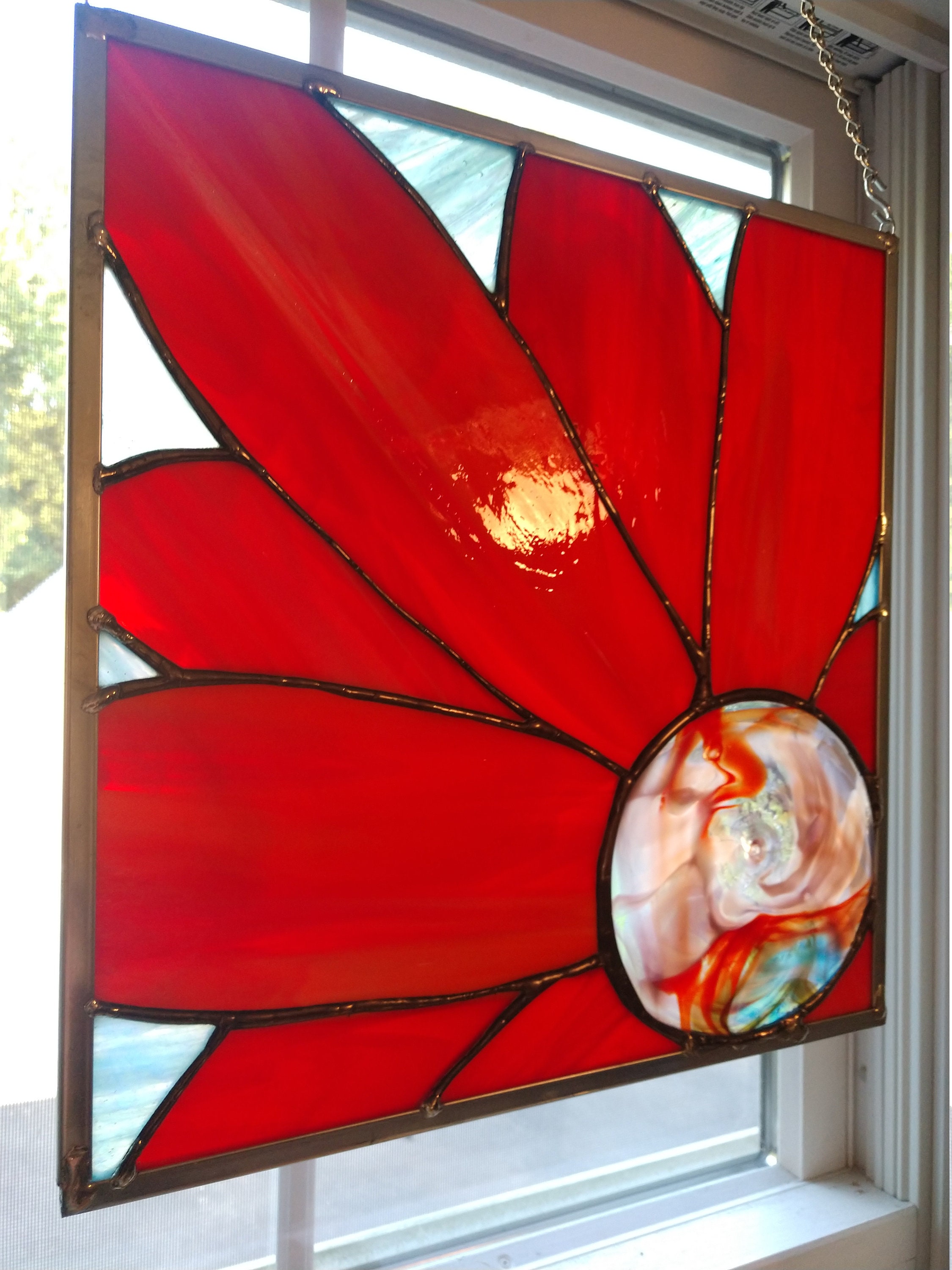 Stained Glass Flower Rondel Flower Window Hanging Etsy