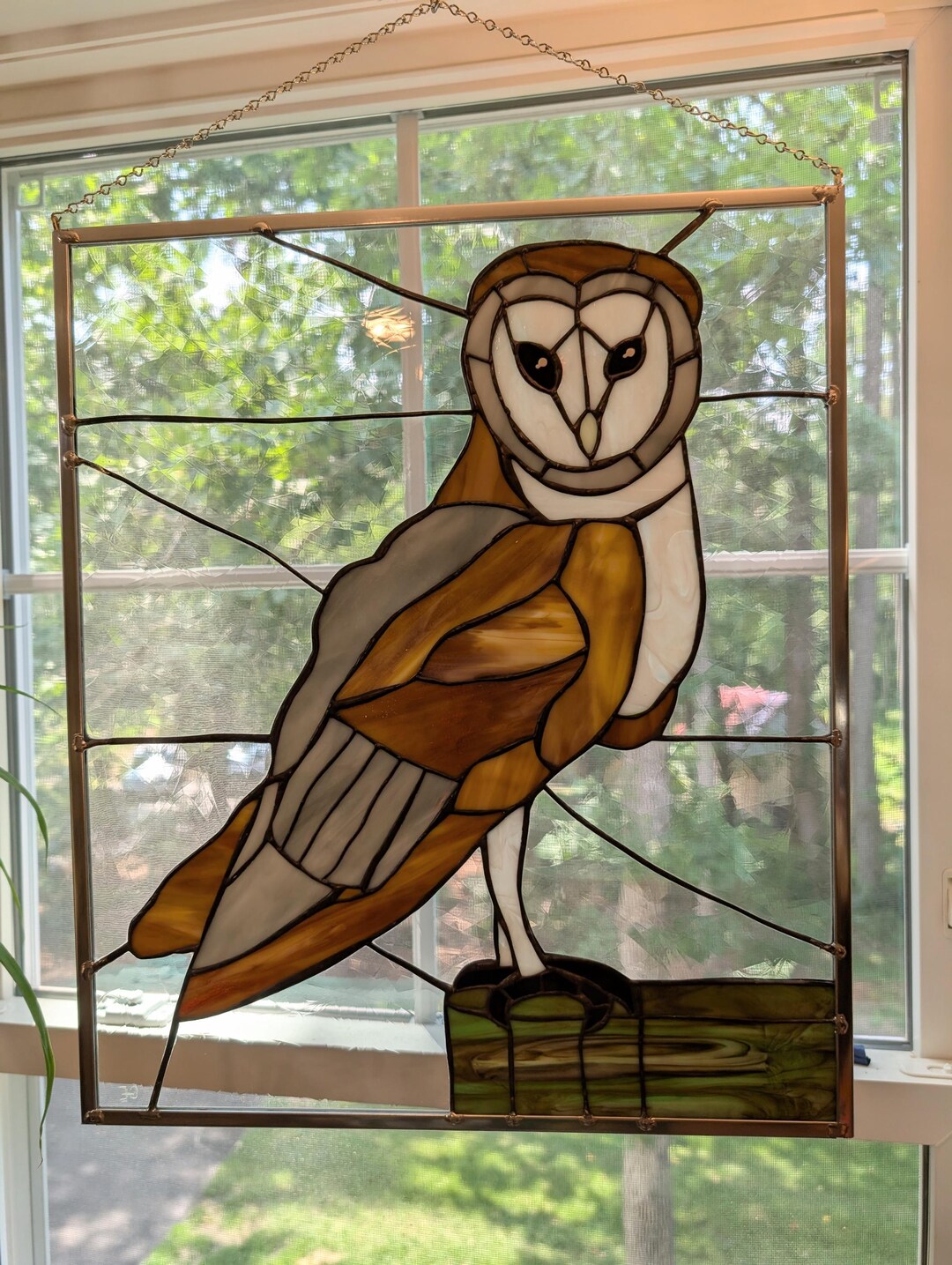 Barney The Barn Owl Stained Glass Panel Window Hanging Owl Art Etsy