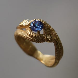 Gold Plated Tanzanite Ouroboros Ring, Sterling Silver Snake Ring, Goth Jewelry