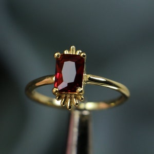 Emerald Cut Ruby Gold Plated Ring, Ruby Gold Ring, Ruby Sterling Silver Ring, Valentines day Gift, Engagement Ring,For Women, Garnet Ring