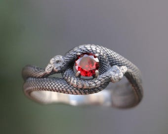 Ruby Stone Snake 925 Silver Ring, Health Symbol Snake, Self-Eating Snake Symbol 925 Sterling Silver, Emerald Snake Oxidized Silver Ring