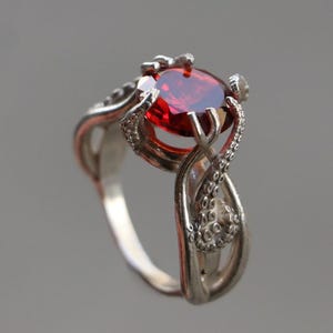 Handmade Ruby Sterling Silver Octopus Ring, Animal Jewelry