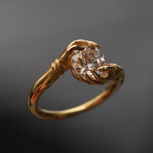 Anillo de plata 925 con moissanita chapada en oro, Anillo de plata de ley con moissanita para manos, Anillo de oro para mano, Anillo de plata de ley 925 con moissanita