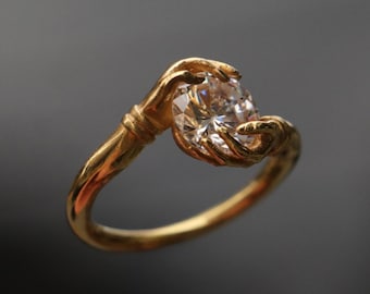 Vergoldeter Moissanit 925er Silberring, Hände Moissanite Sterlingsilberring, Gold Handring, Moissanite 925 Sterlingsilberring