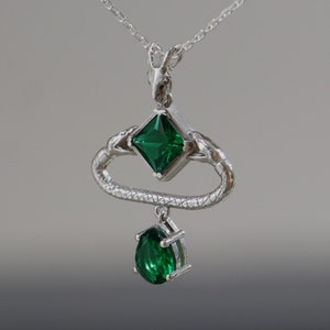 925 Silver Double Headed Snake Pendant, Handmade Emerald Necklace, Emerald Snake Necklace, Gold Plated Art Necklace, Gift For Her