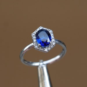 Sapphire Ring, Blue Sapphire 925 Silver Ring, For Women, Gift For Her, Princess Diana Halo Ring, 925 Silver Blue Ring, Anniversary Gift