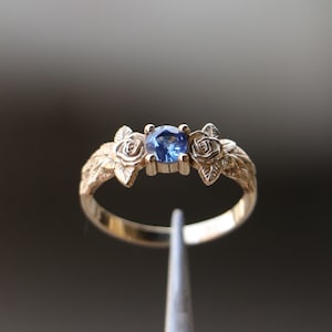 925K Silver Tanzanite Engagement Ring, Leaf Flowers Rose Tanzanite Ring, Ring Art Deco, Gemstone Leaf Ring, Vintage Gold Plated Ring