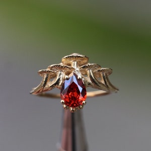 Handmade Gold Plated Ruby Mushroom Ring, 925 Silver