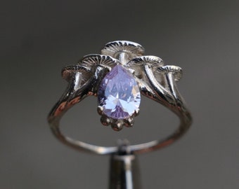 Pink Amethyst Mushroom Ring, 925 Silver, Handmade Jewelry