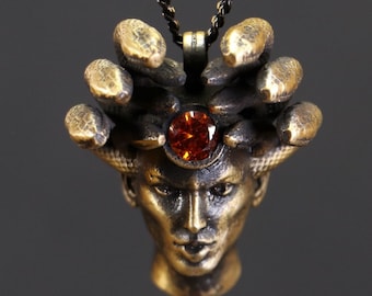 Medusa Pendant, Snake Necklace, Unique Medusa Necklace, Witch Medusa Necklace, Gothic Medusa Necklace, Mens Gift Necklace, Natural Stone