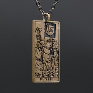De dood tarotkaart ketting, 14K massief gouden liefhebbers tarotkaart ketting, sierlijke skelet paar ketting, handgemaakte schedelketting